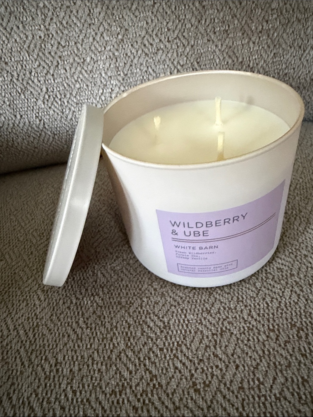 White Barn Cream Candle with Lilac Label - Wildberry & Ube 3-Wick
